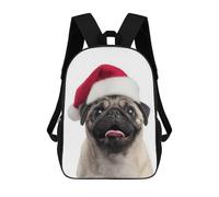 sinyumoney Christmas Pug with Santa Hat Zaini Casual Per Bambini, Borse Scolastiche Per Ragazzi E Ragazze, Zaini Per Libri, Zaini 17inch