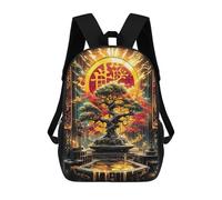 sinyumoney Coconut Island Paradise Zaino per bambini alla moda e divertente, zaino per ragazzi e adolescenti, borsa da scuola stampata 3D per ragazzi, Kintsugi Asian Bonsai, 17"
