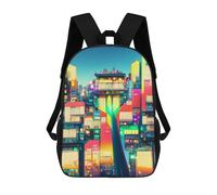 sinyumoney Colorful Cityscape with Tree Zaini, Zaino Per Bambini, Borsa Scolastica Per Studenti, Zaini Da Viaggio Stampati in 3D, Zaino Accessorio Moda, Zaini Impermeabili Per Bambini 17inch