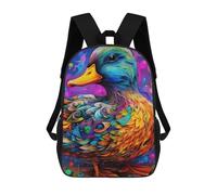sinyumoney Colorful Duck Artwork-1 Zaino Scolastico Stampato in 3D Per Bambini, Zaino Scolastico Casual Alla Moda Per Bambini Studenti 17inch
