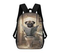 sinyumoney Colorful Great Wave Japan Zaino Bambino, Zainetto Stampato 3D Per Ragazzi E Adolescenti, Funny Pug In Toilet, 17"
