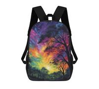 sinyumoney Colorful Night Sky with Trees Zaino Per Bambini, Zaino Scolastico Per Bambini, Zaini Scolastici Stampati in 3D Per Ragazzi E Studenti Adolescenti 17inch