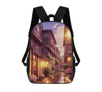 sinyumoney Colorful Wolf Artwork - 2 Zaino per la scuola per bambini, con stampa 3D, per bambini, zaini da viaggio, borse per libri, Sunset Alley in Warm Tones, 17"