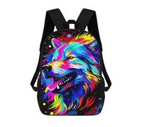 sinyumoney Colorful Wolf Portrait on Black Background Zaini Per Bambini, Zaini Scolastici Personalizzati 3D Per Ragazzi E Ragazze, Zaini Scolastici Grandi, Zaini Casual Da Giorno 17inch