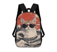 sinyumoney Cool Cat At The Great Wave Zaino Per La Scuola Stampato in 3D Borsa Scolastica Per Ragazzi E Ragazze Zaino Per Bambini Zaino Da Viaggio 17inch