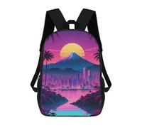 sinyumoney Cool Opossum Animals Zaino scolastico per ragazze e ragazzi, zaino con tasca, zaino alla moda per bambini, Mountain And City Retro, 17"