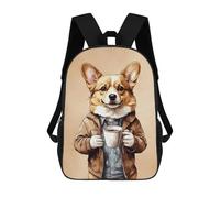 sinyumoney Corgi Animals Coffee Zaini, Zaino Per Bambini, Borsa Scolastica Per Studenti, Zaini Da Viaggio Stampati in 3D, Zaino Accessorio Moda, Zaini Impermeabili Per Bambini 17inch