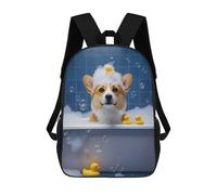 sinyumoney Corgi in Bubble Bath with Ducks Zaini Per Bambini, Zaini Scolastici Personalizzati 3D Per Ragazzi E Ragazze, Zaini Scolastici Grandi, Zaini Casual Da Giorno 17inch