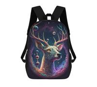 sinyumoney Cosmic Feline Profile-1 - Zaino per la scuola, stampa 3D, per bambini e studenti delle scuole elementari e superiori, Galactic Deer Dreamscape -1, 17"