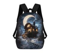 sinyumoney Cozy Cabin Under Crescent Moon Zaino Scolastico Per Bambini, Zaino Casual Da Viaggio Per Ragazzi E Ragazze, Zaino Da Giorno Di Grande Capacità 17inch