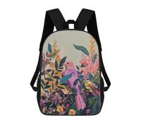 sinyumoney Crane Sunset Landscape Zaini Scuola Per Bambini Borsa Scuola Stampa 3D Per Ragazzi Studenti Della Scuola Elementari E Del College, Pink Bird In Floral Garden Painting, 17"