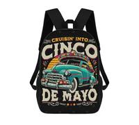 sinyumoney Cruisin Into Cinco De Mayo Zaini Per Bambini Zaino Scolastico Borsa Scolastica Stampata in 3D Borsa Scolastica Per Ragazzi Studenti Delle Scuole Elementari E Medie 17inch
