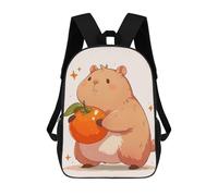 sinyumoney Cute Capybara with Orange Zaino Scolastico Per Bambini Stampato in 3D, Zaini Da Viaggio Ad Alta Capacità, Borse Per Libri, Zaini Scolastici Per Bambini 17inch