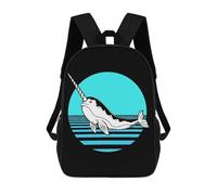 sinyumoney Cute Cartoon Whale Zaini Scuola Per Bambini, Borsa Scuola Stampato 3D Per Ragazzi Studenti Della Scuola Elementari E Del College, Retro Narwhal, 17"