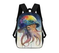 sinyumoney Cute Cat in A Go Cart Zaino Scuola Per Bambini Stampato 3D, Ideale Per Viaggi E Libri, Octopus In Watercolor, 17"