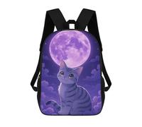 sinyumoney Cute Cat Under Purple Moon Zaino Scolastico Stampato in 3D Zaino Scolastico Per Bambini Zaini Scolastici Zaini Da Viaggio Borsa Casual Alla Moda Per Bambini Studenti Scolastici 17inch