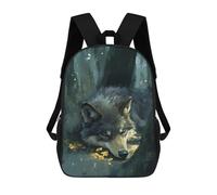 sinyumoney Cute Floreale Rabbits Zaini Stampati 3D Zaino Scuola Per Bambini Zaino Casual Per Il Giorno Borsa Da Viaggio Casual Per Studenti Del College, Sleeping Wolf in Forest, 17"