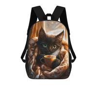 sinyumoney Cute Honey Bear - Zaino per la scuola per bambini, con stampa 3D, per bambini, zaino da viaggio, borsa per libri, Cozy Cat With Hot Drink, 17"