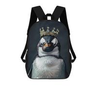 sinyumoney Cute Penguin King Zaino Scolastico Per Bambini, Stampato in 3D, Borsa Scolastica Alla Moda, Borsa Scolastica Casual Per Ragazzi, Studenti Delle Scuole Elementari E Medie 17inch