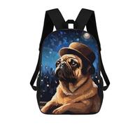 sinyumoney Cute Pug Hat Pixel Art Zaino Scolastico Zaino Per Bambini Borsa Scolastica Di Grande Capacità Zaino Per Bambini Per La Scuola Zaino 3D Borsa Per Libri Regali Per Bambini 17inch