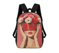 sinyumoney Dangerous Beauty Zaino 3D per bambini e ragazze, borsa da scuola, zaino per bambini piccoli, zaino casual, borsa per libri alla moda, Floral Beauty Woman In Red, 17"