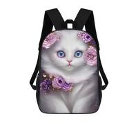 sinyumoney Dangerous Beauty Zaino 3D per bambini e ragazze, borsa da scuola, zaino per bambini piccoli, zaino casual, borsa per libri alla moda, Cute White Kitten Ritratto, 17"
