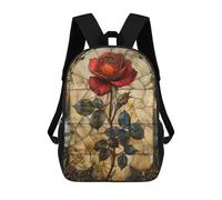 sinyumoney Dangerous Beauty Zaino 3D per bambini e ragazze, borsa da scuola, zaino per bambini piccoli, zaino casual, borsa per libri alla moda, Stained Glass Red Rose, 17"