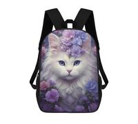 sinyumoney Dangerous Beauty Zaino 3D per bambini e ragazze, borsa da scuola, zaino per bambini piccoli, zaino casual, borsa per libri alla moda, Whimsical White Cat, 17"