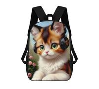 sinyumoney Dangerous Beauty Zaino 3D per bambini e ragazze, borsa da scuola, zaino per bambini piccoli, zaino casual, borsa per libri alla moda, Cute Cat With Headphones, 17"