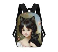 sinyumoney Dangerous Beauty Zaino 3D per bambini e ragazze, borsa da scuola, zaino per bambini piccoli, zaino casual, borsa per libri alla moda, Girl With Black Kitten, 17"