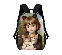 sinyumoney Dangerous Beauty Zaino 3D per bambini e ragazze, borsa da scuola, zaino per bambini piccoli, zaino casual, borsa per libri alla moda, Vintage Girl With Kitten, 17"
