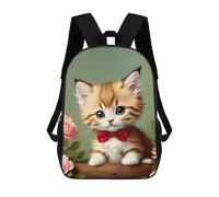 sinyumoney Dangerous Beauty Zaino 3D per bambini e ragazze, borsa da scuola, zaino per bambini piccoli, zaino casual, borsa per libri alla moda, Vintage Kitten With Bowtie, 17"