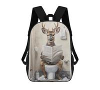 sinyumoney Dog in Suit with Beer Zaino scolastico per bambini con stampa 3D, ideale per viaggi e letture, per ragazzi e studenti elementari, Deer Newspaper Toilet, 17"