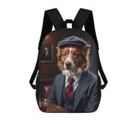 sinyumoney Dog in Suit with Beer Zaino scolastico per bambini con stampa 3D, ideale per viaggi e letture, per ragazzi e studenti elementari, Red Border Collie Dog In Suit At The Pub, 17"