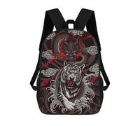 sinyumoney Dragon And Tiger Tattoo Design Zaino Scolastico Stampato in 3D Per Bambini, Zaino Scolastico Casual Alla Moda Per Bambini Studenti 17inch