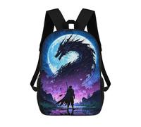 sinyumoney Dragon Moon Warrior Zaino Scolastico Stampato in 3D, Borse Scolastiche Per Ragazzi E Ragazze, Zaino Per Laptop Per Bambini/studenti/adulti 17inch