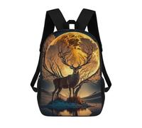 sinyumoney Dragon Wave Japan Zaino Stampato 3D Per Bambini, Borsa Da Scuola Grande Capacità, Borsa Da Viaggio, Borsa Per Libri, Zaino Scuola Per Bambini, Deer Moon Landscape, 17"