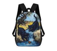 sinyumoney Dreamcatchers Promise Zaino per bambini alla moda e divertente, zaino per ragazzi e adolescenti, borsa da scuola stampata 3D per ragazzi, Black Cats And Apple By Waterfall, 17"