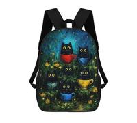 sinyumoney Dreamcatchers Promise Zaino per bambini alla moda e divertente, zaino per ragazzi e adolescenti, borsa da scuola stampata 3D per ragazzi, Black Cats In Teacups Painting, 17"