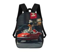 sinyumoney Duck Driving A Red Convertible Car Zaino Scolastico Alla Moda Per Studenti, Adatto A Ragazzi E Ragazze, Ideale Per Viaggi All'aperto E Attività Ricreative. 17inch