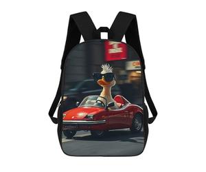sinyumoney Duck Driving A Red Convertible Car Zaino Scolastico Alla Moda Per Studenti, Adatto A Ragazzi E Ragazze, Ideale Per Viaggi All'aperto E Attività Ricreative. 17inch