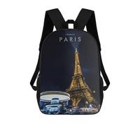 sinyumoney Eiffel Tower Illuminated Night Zaino Scolastico Per Bambini Stampato in 3D, Zaini Da Viaggio Ad Alta Capacità, Borse Per Libri, Zaini Scolastici Per Bambini 17inch