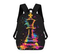 sinyumoney Electric Guitar Splash Art - Zaino per la scuola per adolescenti, stampa 3D, regolabile, alla moda, con scomparti per bambini, ragazzi, ragazze, studenti e ragazzi, Colorful Chess King, 17"