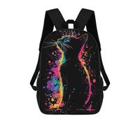 sinyumoney Electric Guitar Splash Art - Zaino per la scuola per adolescenti, stampa 3D, regolabile, alla moda, con scomparti per bambini, ragazzi, ragazze, studenti e ragazzi, Neon Cat Splash Art, 17"