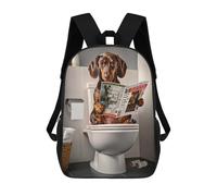 sinyumoney Elephant on The Toilet - Zaino scolastico per bambini con stampa 3D, ideale per viaggi e letture, per ragazzi e studenti elementari, Dachshund Reading Newspaper On Toilet, 17"