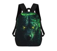 sinyumoney Evil Black Wolf in Green Zaino scolastico per bambini stampato 3D, ideale per viaggi e letture, per ragazzi e studenti elementari, Black Wolf With Green Aura, 17"