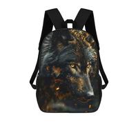 sinyumoney Evil Black Wolf in Green Zaino scolastico per bambini stampato 3D, ideale per viaggi e letture, per ragazzi e studenti elementari, Black Wolf In Gold, 17"