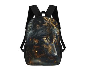 sinyumoney Evil Black Wolf in Green Zaino scolastico per bambini stampato 3D, ideale per viaggi e letture, per ragazzi e studenti elementari, Black Wolf In Gold, 17"