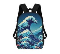 sinyumoney Fairy in Yellow - Zaino scolastico per bambini con stampa 3D, ideale per viaggi e libri, Great Wave With Flowers and Mountains, 17"