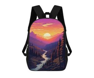 sinyumoney Fall Color Trees Pixel Art Zaini Scuola Per Bambini, Borsa Scuola Stampato 3D Per Ragazzi Studenti Della Scuola Elementari E Del College, Forest Sunset Pixel Art, 17"
